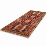 Hand Knotted Ardebil Rug – Geometric Pattern – 305 × 107 cm – Red
