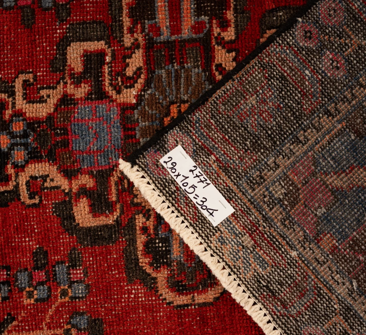 Hand Knotted Ardebil Rug – Geometric Pattern – 290 × 105 cm – Red - Image 3