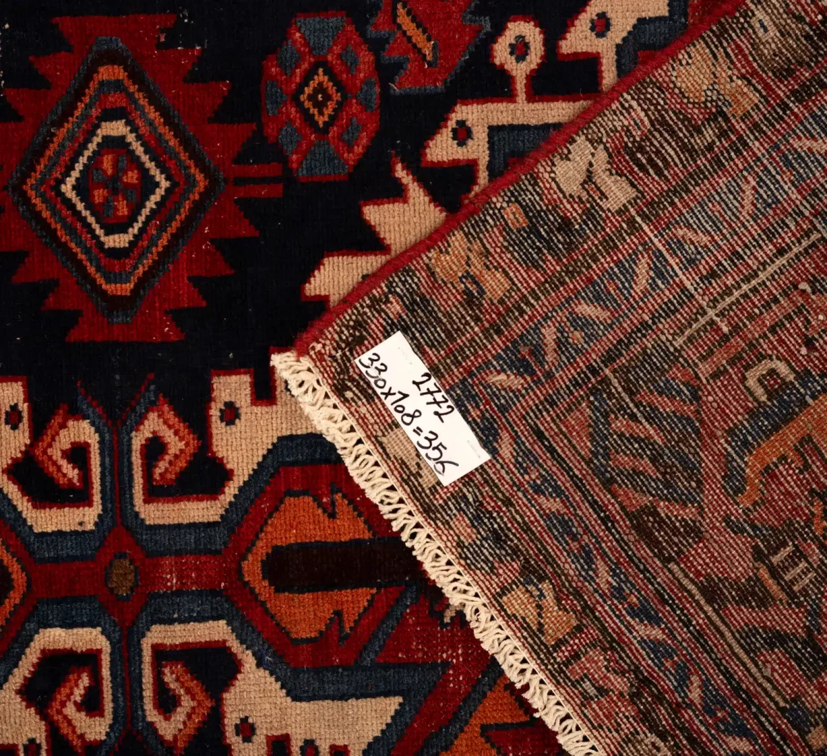 Hand Knotted Ardebil Rug – 330 × 108 cm – Red - Image 5
