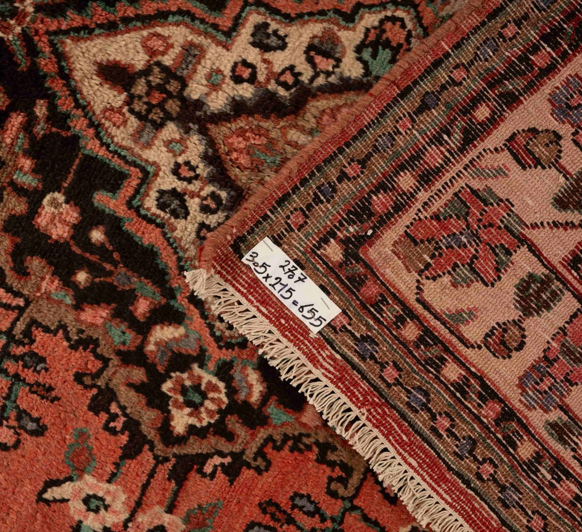Hand Knotted Hamedan Rug – Geometric Pattern – 305 × 215 cm – Red - Image 4