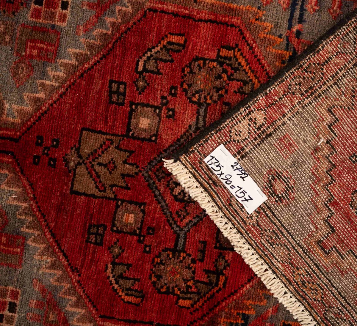 Hand Knotted Zanjan Rug – Geometric Pattern – 175 × 90 cm – Red - Image 4