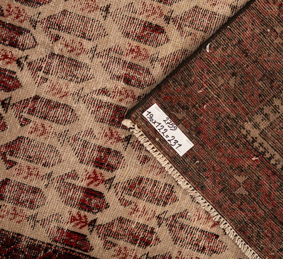 Hand Knotted Torkaman Rug – Geometric Pattern – 190 × 122 cm – Red - Image 2