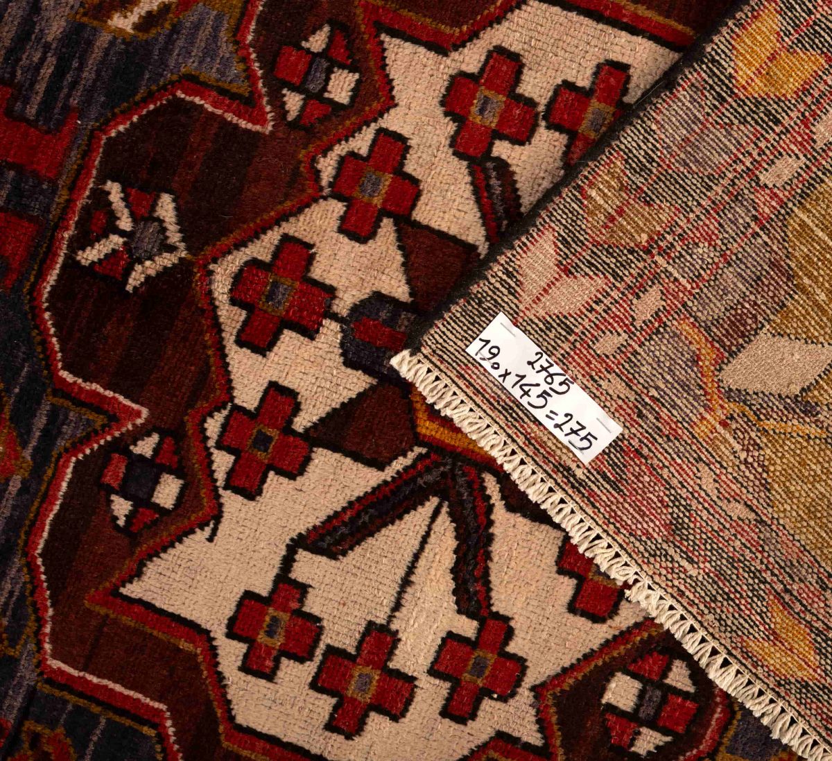 Hand Knotted Hamadan Rug – Geometric Pattern – 190 × 145 cm – Red - Image 2