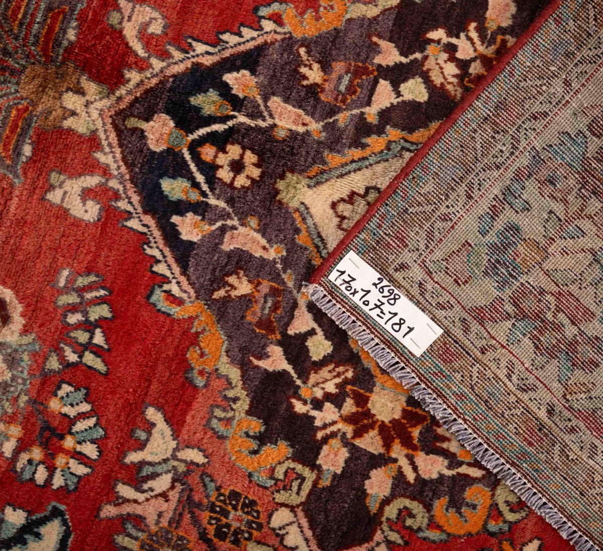 Hand Knotted Mahal Rug – Floral Pattern – 170 × 107 cm – Red - Image 4