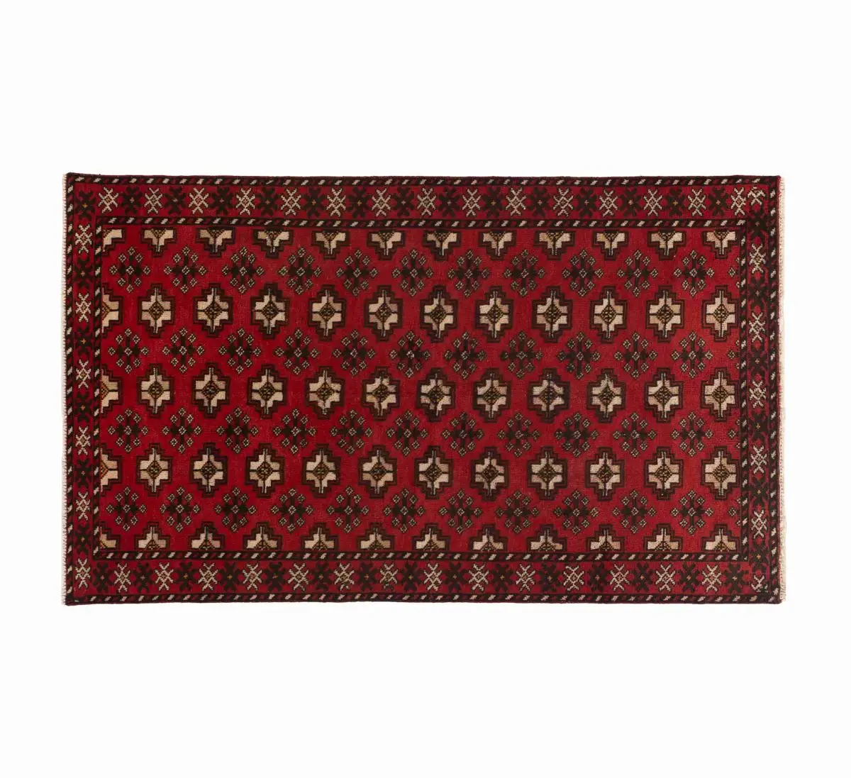 Hand Knotted Torkeman Rug – Geometric Pattern – 200 × 120 cm – Red - Image 5
