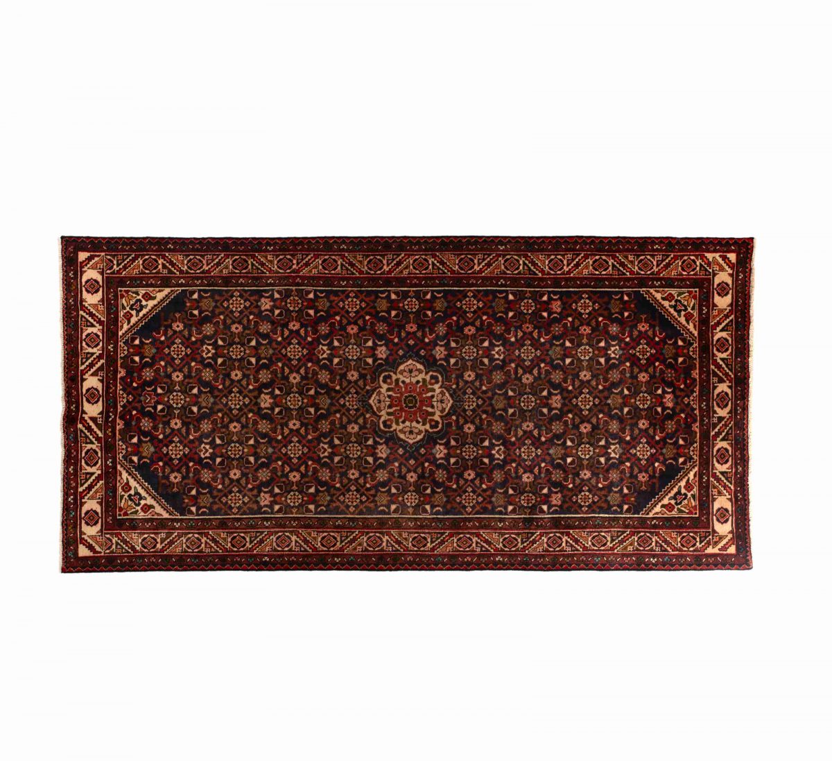 Hand Knotted Hossein Abad Rug – Geometric Pattern – 313 × 156 cm – Red - Image 6
