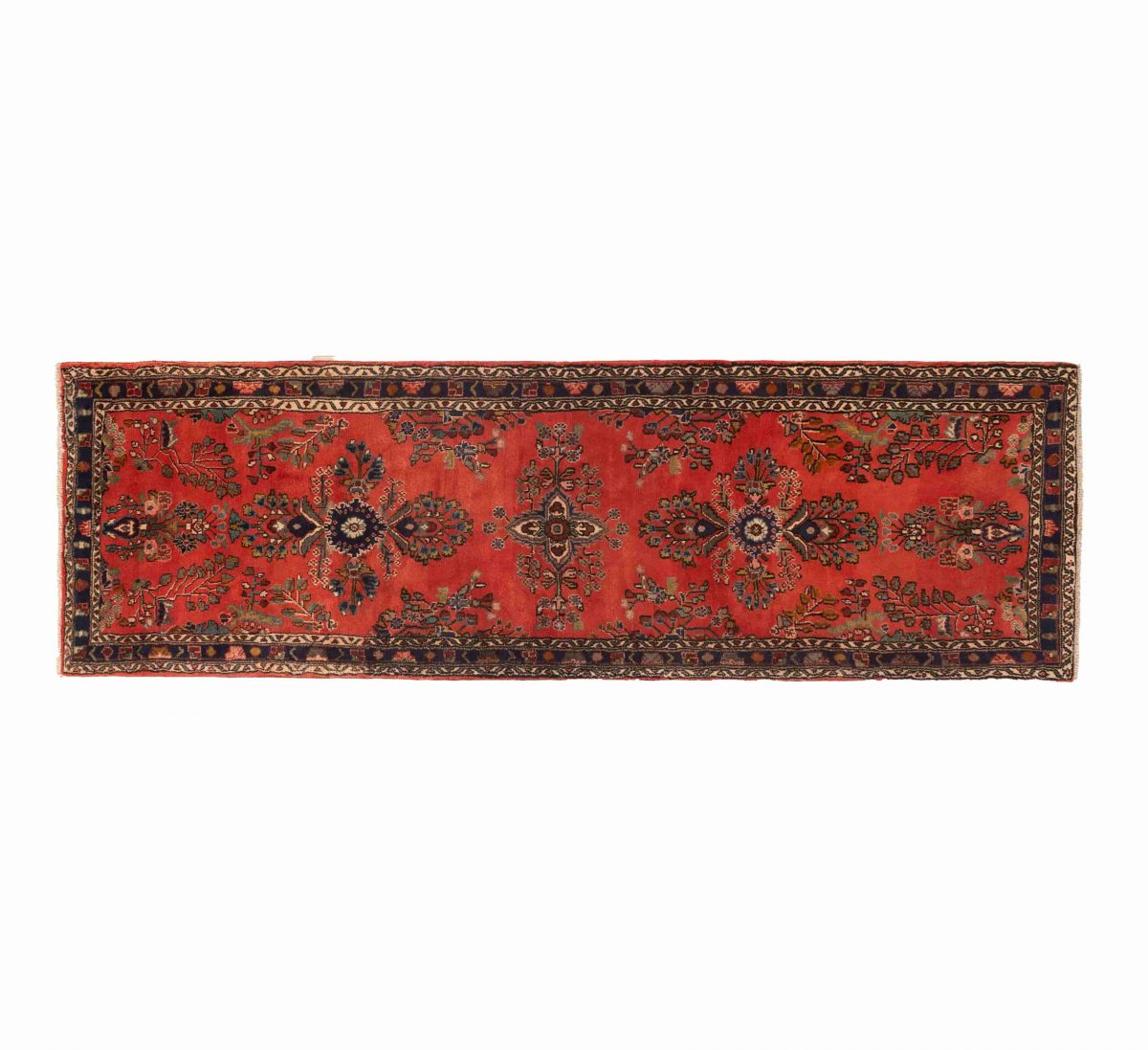 Hand Knotted Ardebil Rug – Geometric Pattern – 289 × 90 cm – Red - Image 5