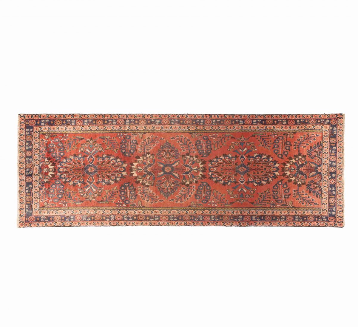 Hand Knotted Ardebil Rug – Geometric Pattern – 285 × 98 cm – Red - Image 5