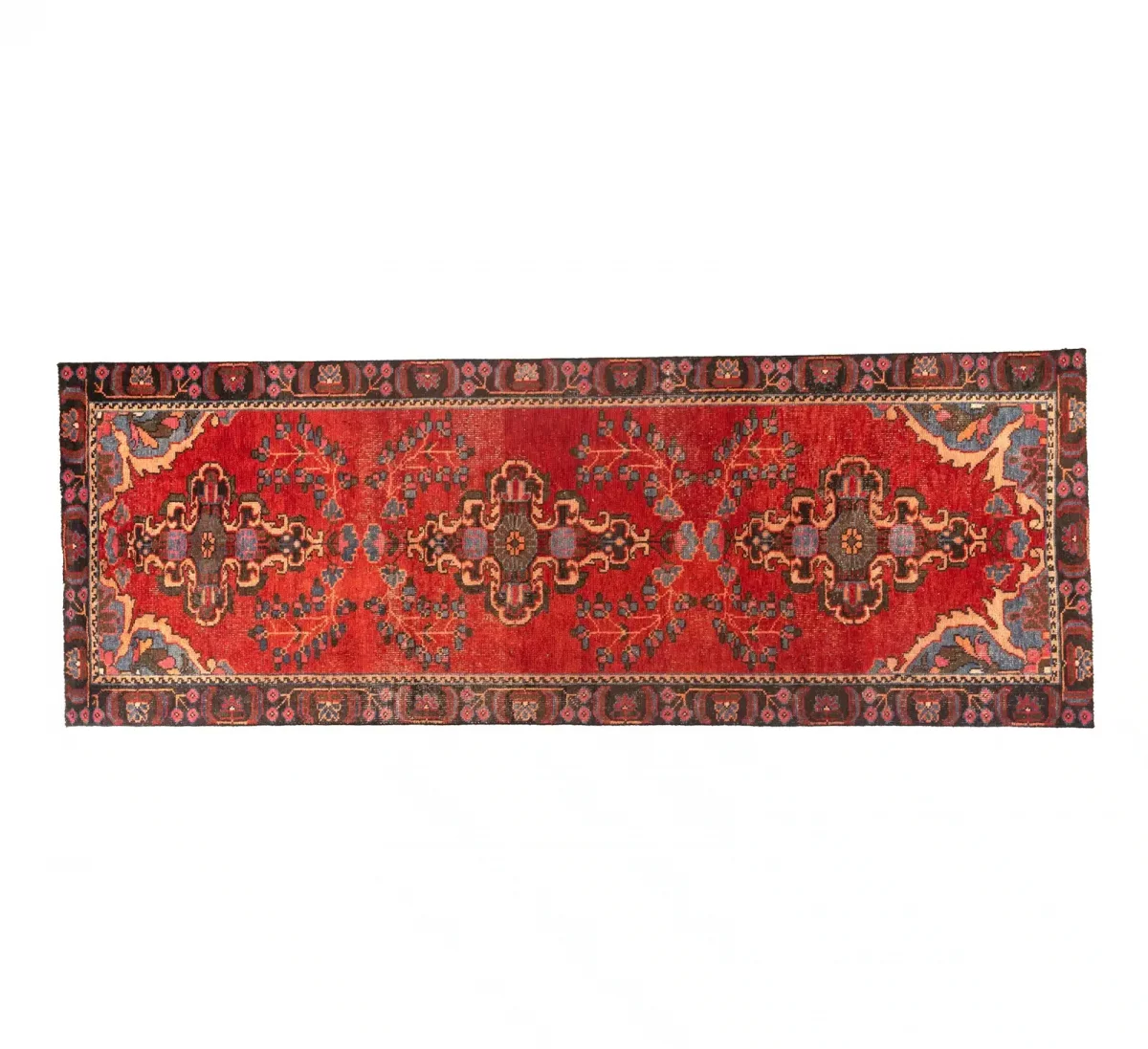 Hand Knotted Ardebil Rug – Geometric Pattern – 290 × 105 cm – Red - Image 4