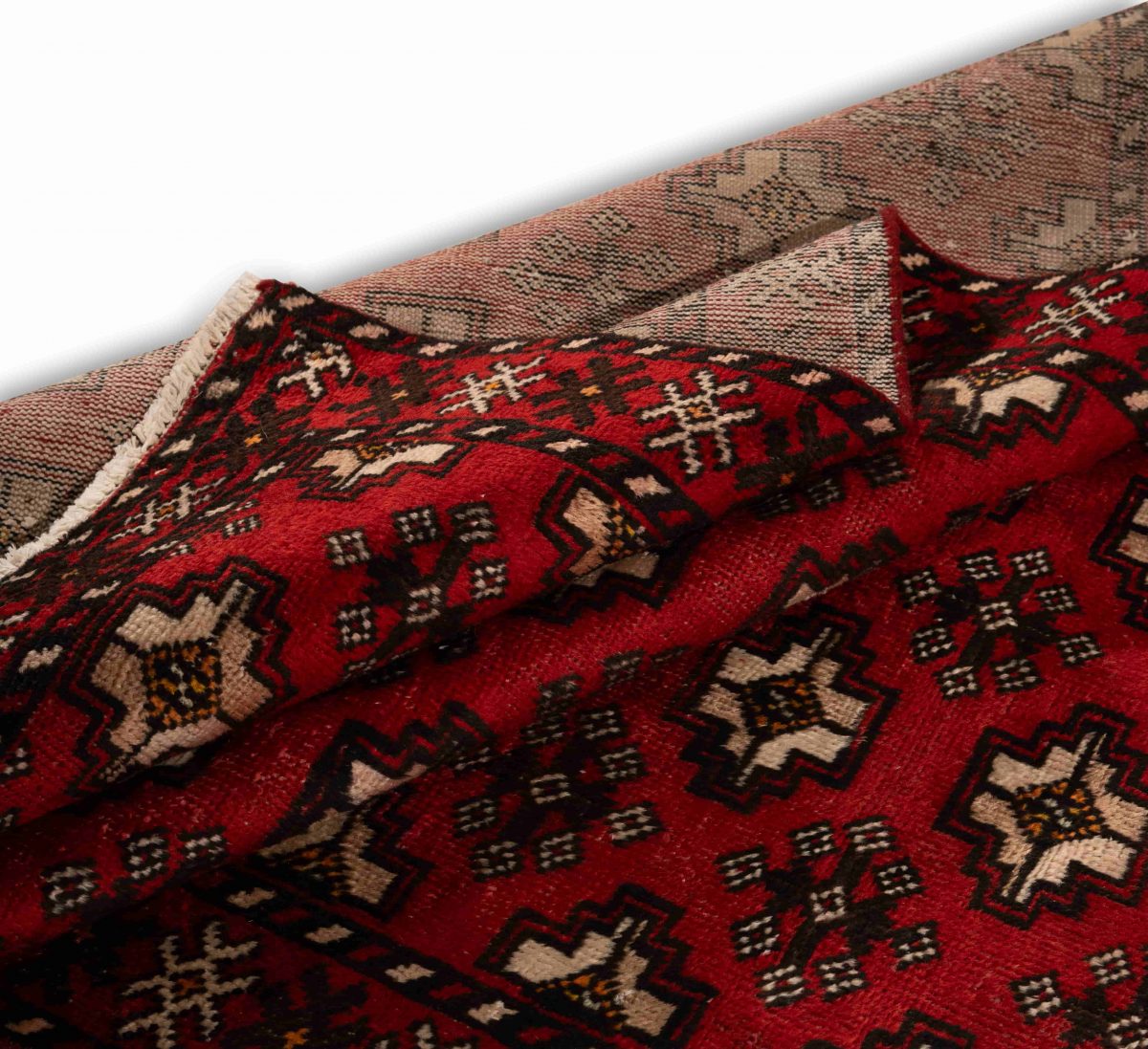 Hand Knotted Torkeman Rug – Geometric Pattern – 200 × 120 cm – Red - Image 3