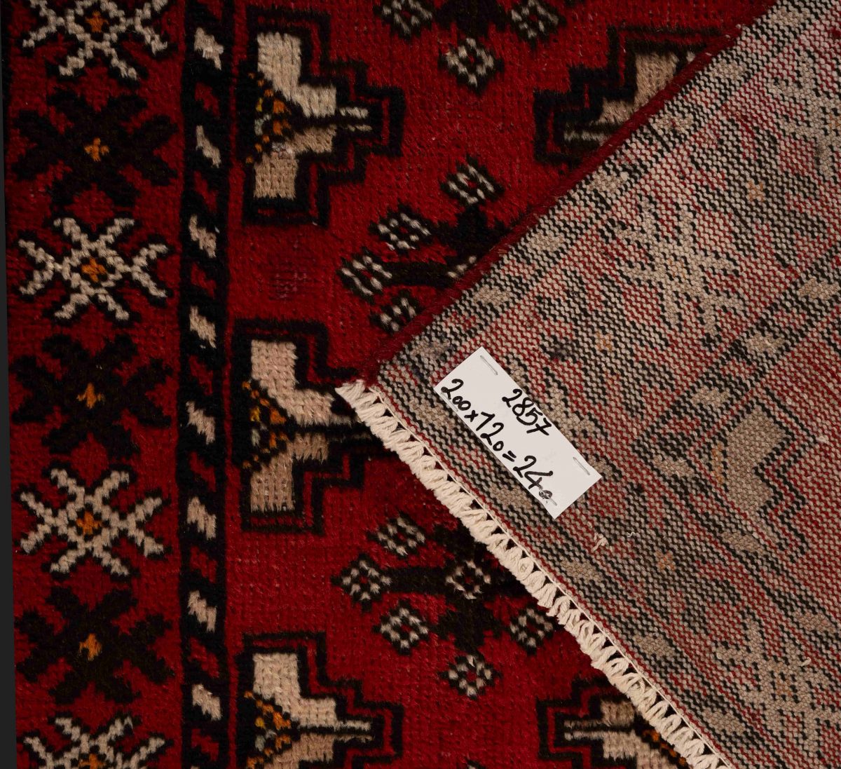 Hand Knotted Torkeman Rug – Geometric Pattern – 200 × 120 cm – Red - Image 4
