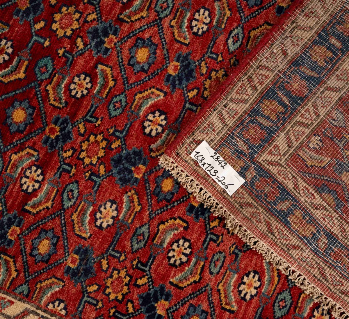 Hand Knotted Mahal Rug – Floral Pattern – 168 × 123 cm – Red - Image 4