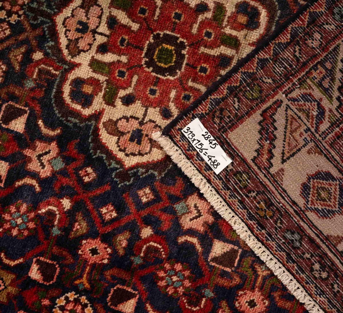 Hand Knotted Hossein Abad Rug – Geometric Pattern – 313 × 156 cm – Red - Image 5