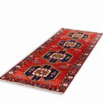 Hand Knotted Hamadan Rug – Geometric Pattern – 305 × 100 cm – Red