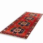 Hand Knotted Hamadan Rug – Geometric Pattern – 305 × 100 cm – Red