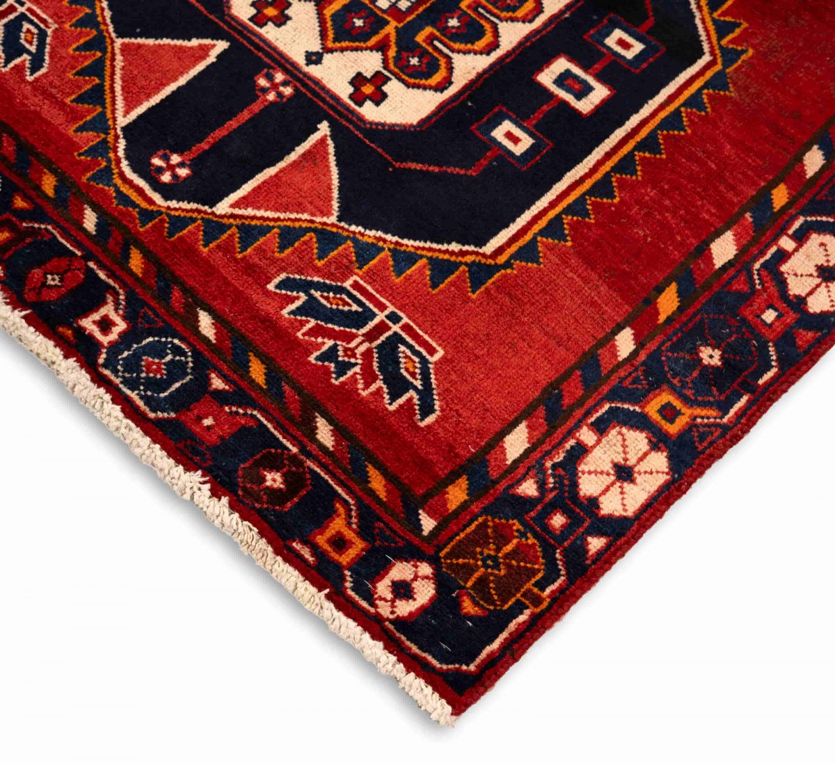 Hand Knotted Hamadan Rug – Geometric Pattern – 305 × 100 cm – Red - Image 2