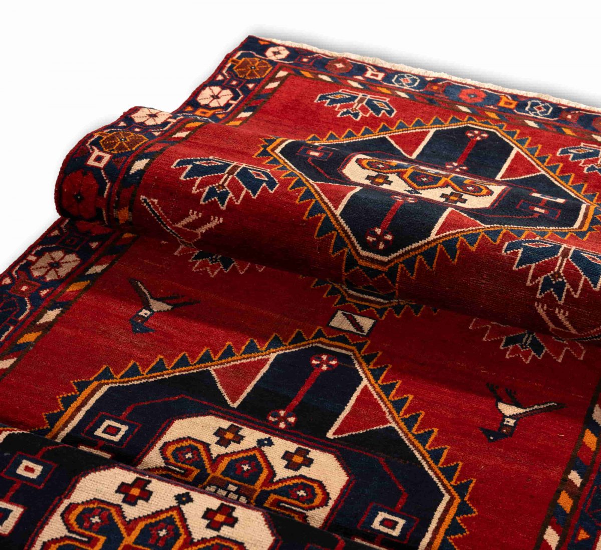 Hand Knotted Hamadan Rug – Geometric Pattern – 305 × 100 cm – Red - Image 3