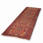Hand Knotted Shiraz Rug – Tribal Pattern – 382 × 95 cm – Red