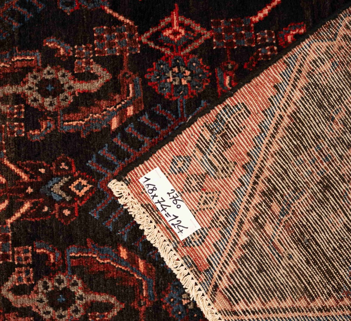 Hand Knotted Hamedan Rug – Geometric Pattern – 168 × 74 cm – Red - Image 4